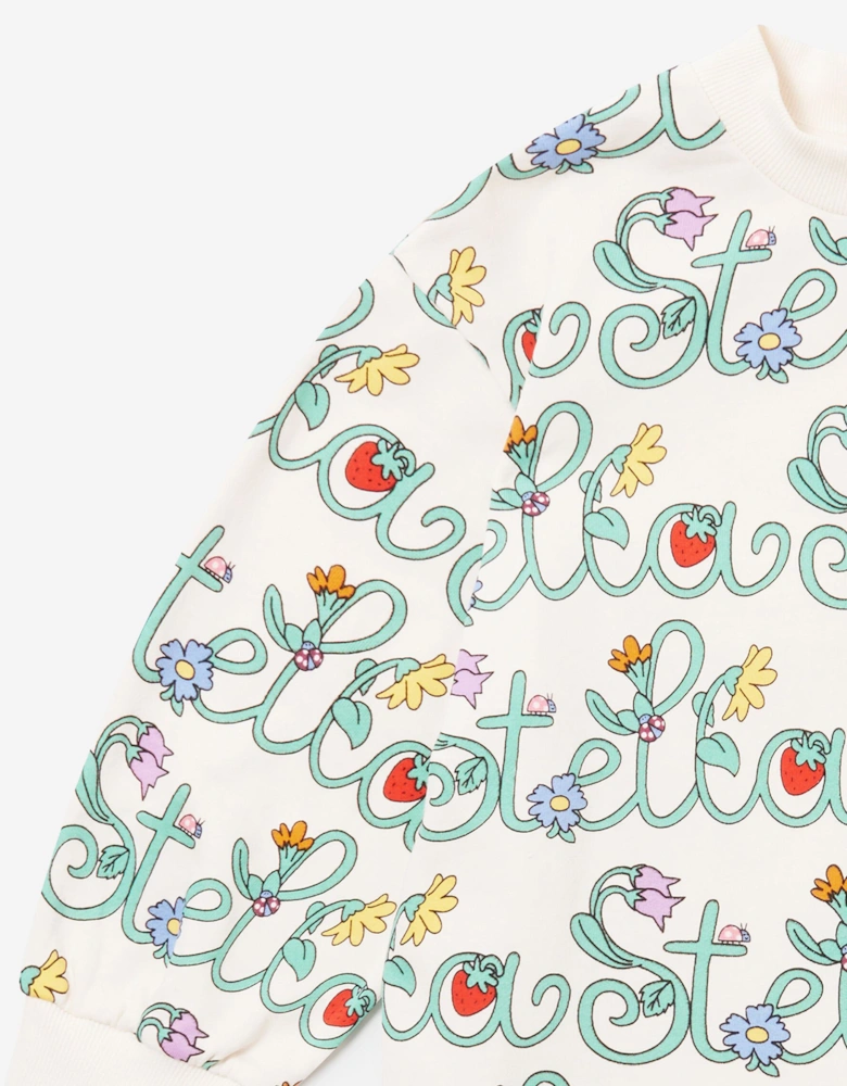 Girls Flower Logo Sweater Dress in Ivory