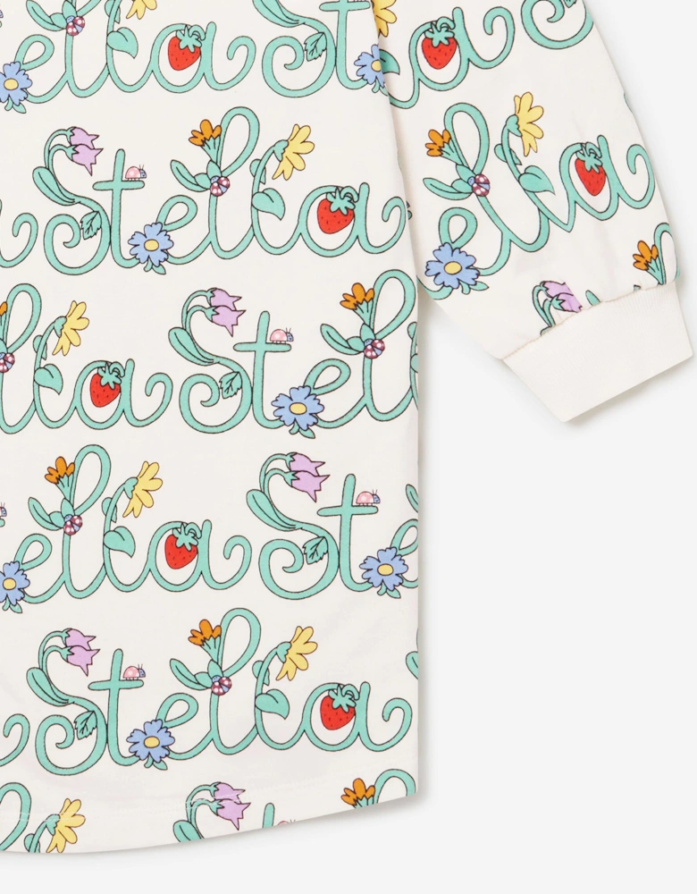 Girls Flower Logo Sweater Dress in Ivory