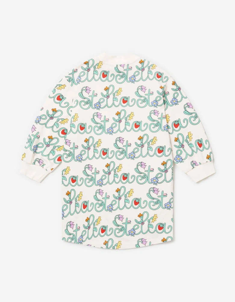Girls Flower Logo Sweater Dress in Ivory
