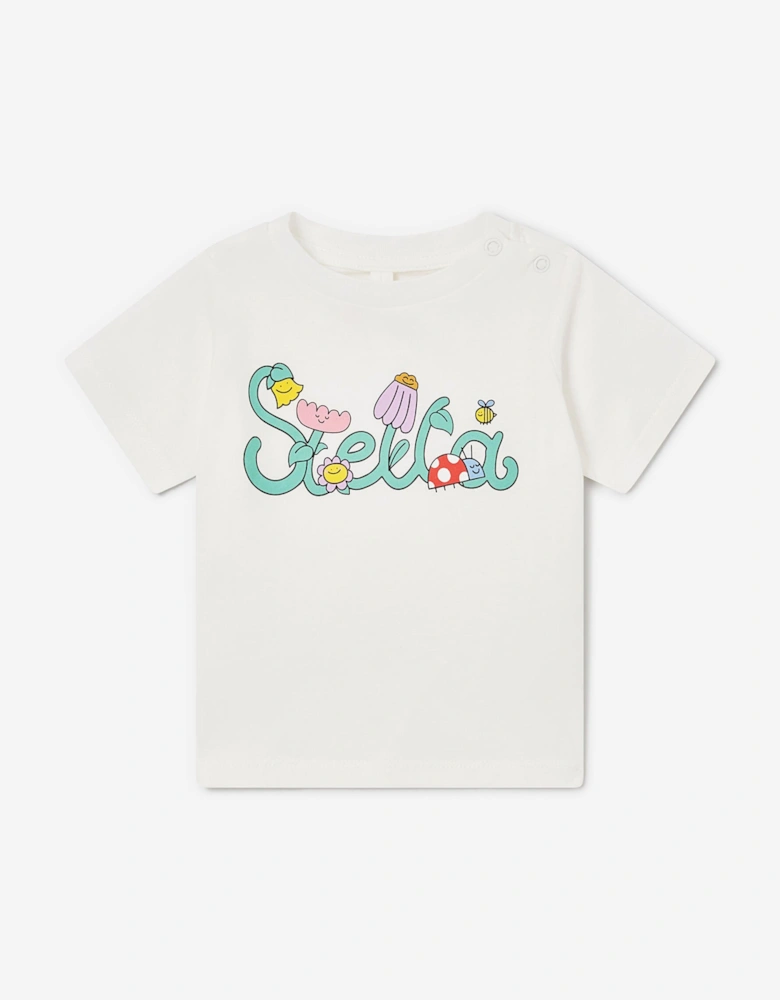 Baby Girls Flower Logo T-Shirt in Ivory