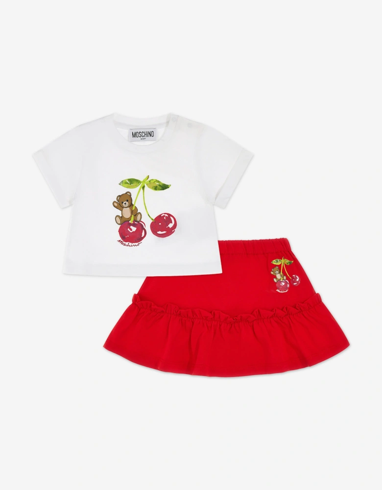 Baby Girls Cherry Teddy Bear Skirt Set in Red