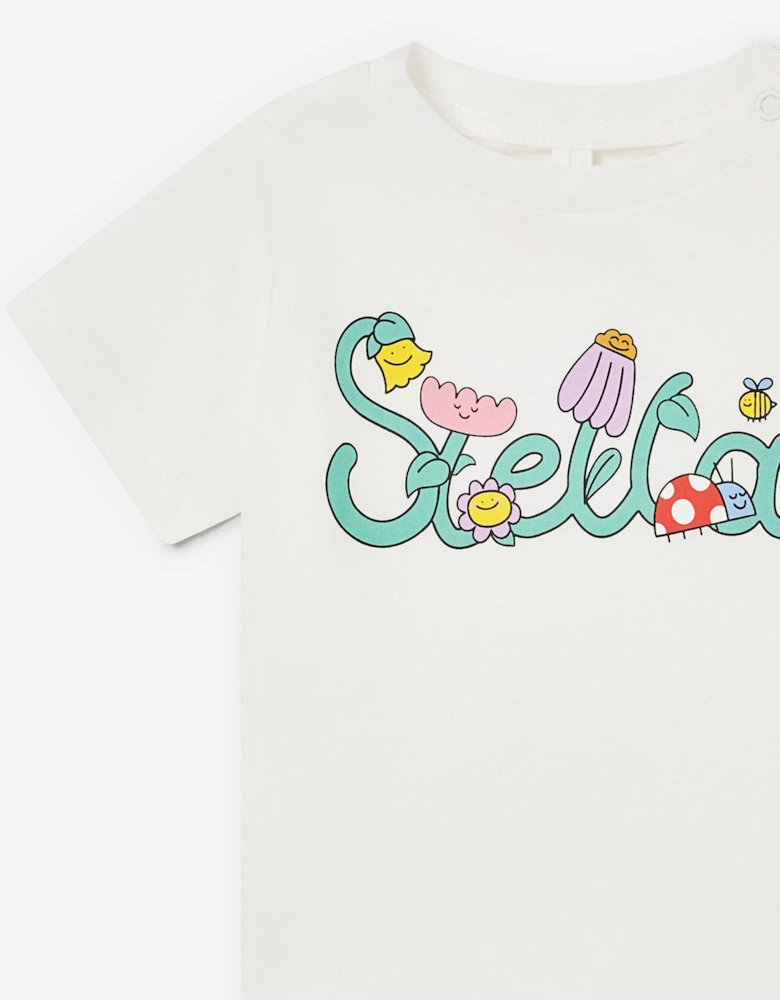 Baby Girls Flower Logo T-Shirt in Ivory