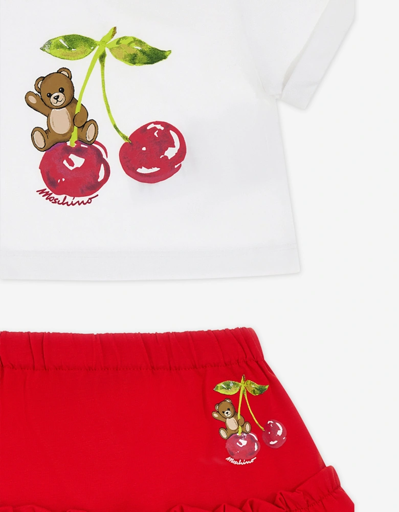 Baby Girls Cherry Teddy Bear Skirt Set in Red