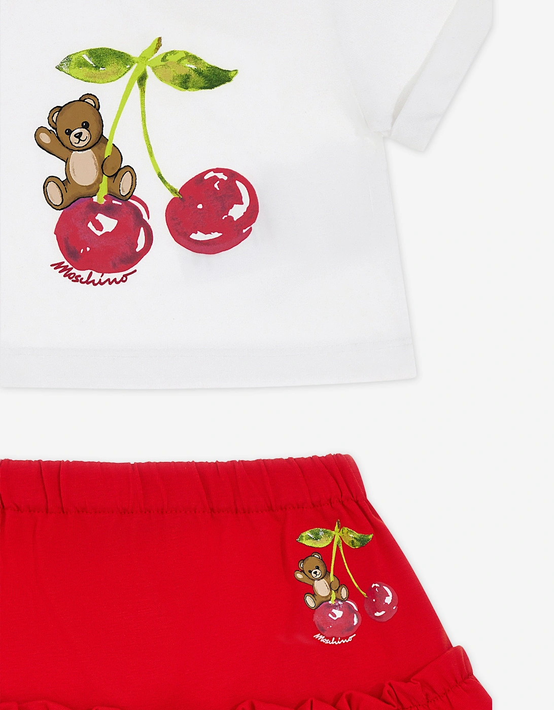 Baby Girls Cherry Teddy Bear Skirt Set in Red