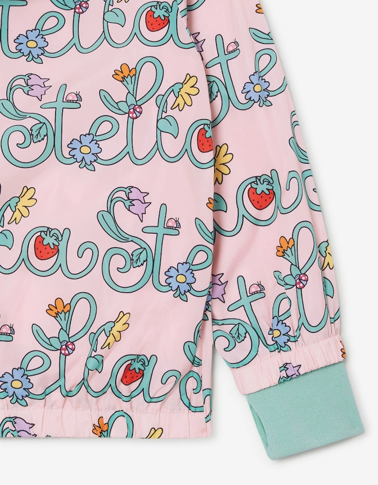 Girls Flower Logo Hooded Jacket in Pink