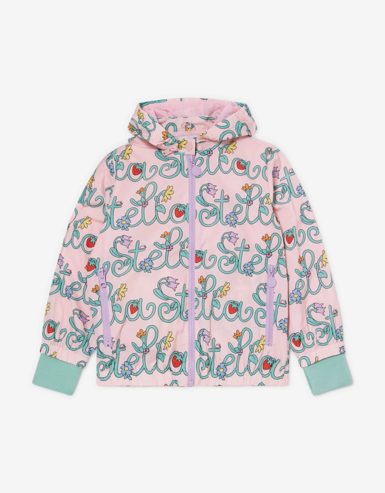 Girls Flower Logo Hooded Jacket in Pink