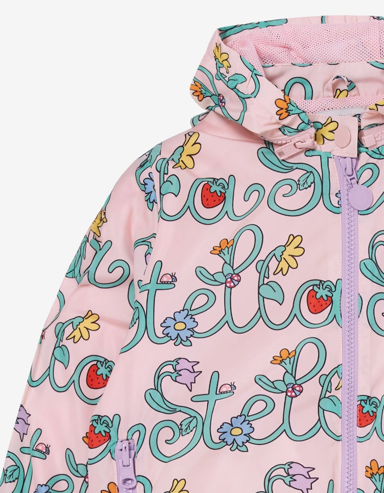 Girls Flower Logo Hooded Jacket in Pink