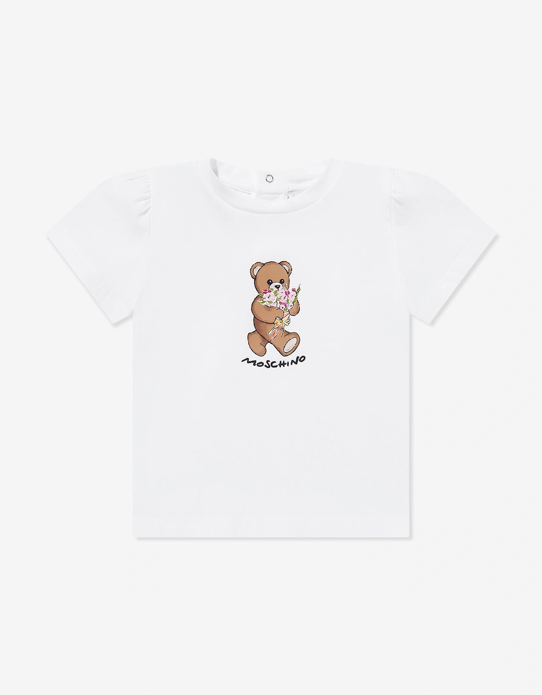 Baby Girls Teddy Bear T-Shirt in White, 5 of 4