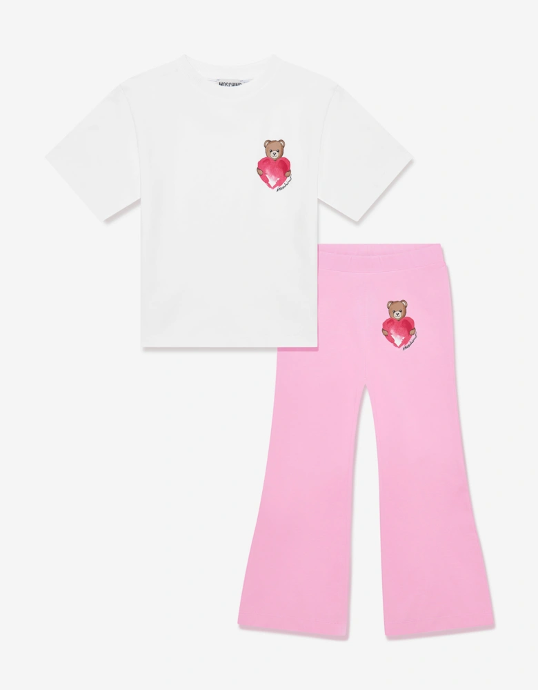 Girls Teddy Heart Trouser Set in Pink