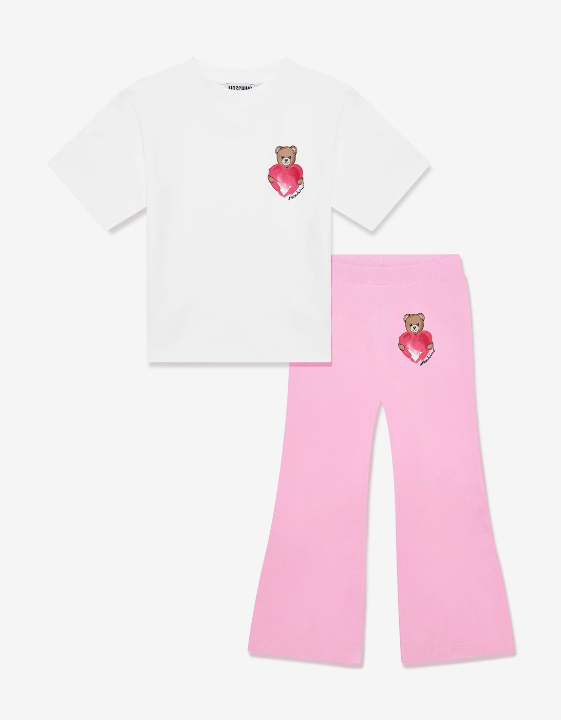 Girls Teddy Heart Trouser Set in Pink, 6 of 5
