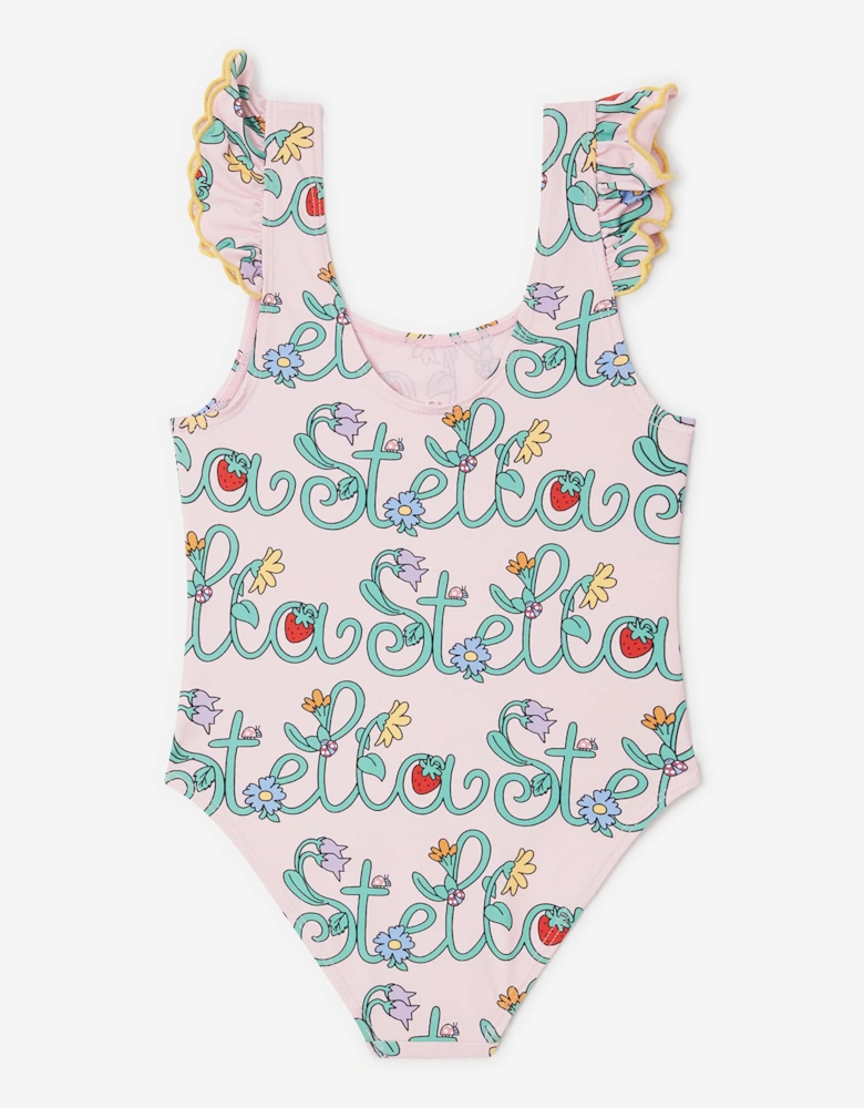 Girls Flower Logo Swimsuit in Pink