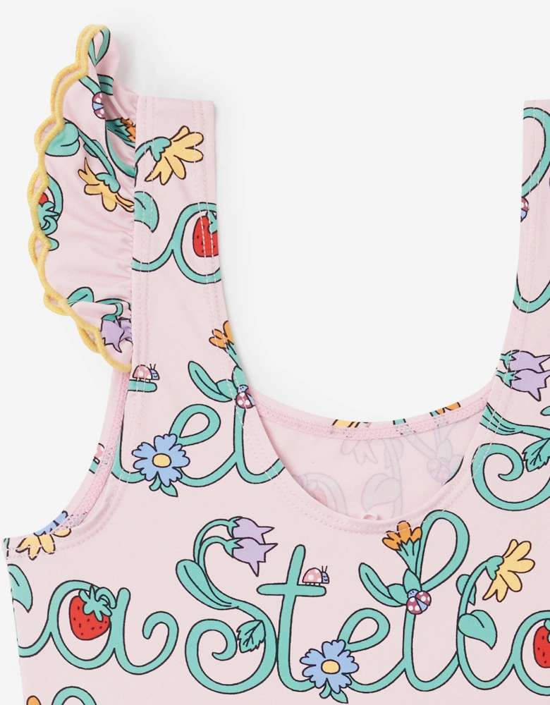 Girls Flower Logo Swimsuit in Pink