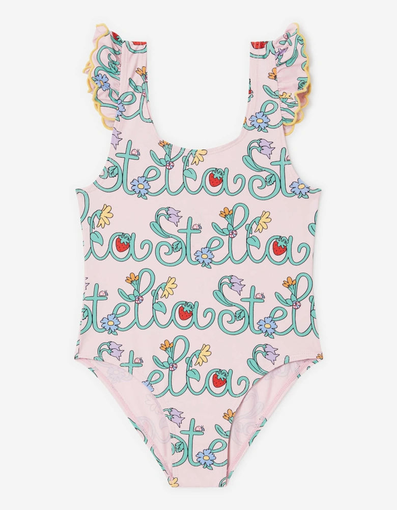 Girls Flower Logo Swimsuit in Pink