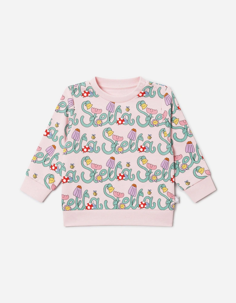 Baby Girls Flower Logo Sweatshirt in Pink