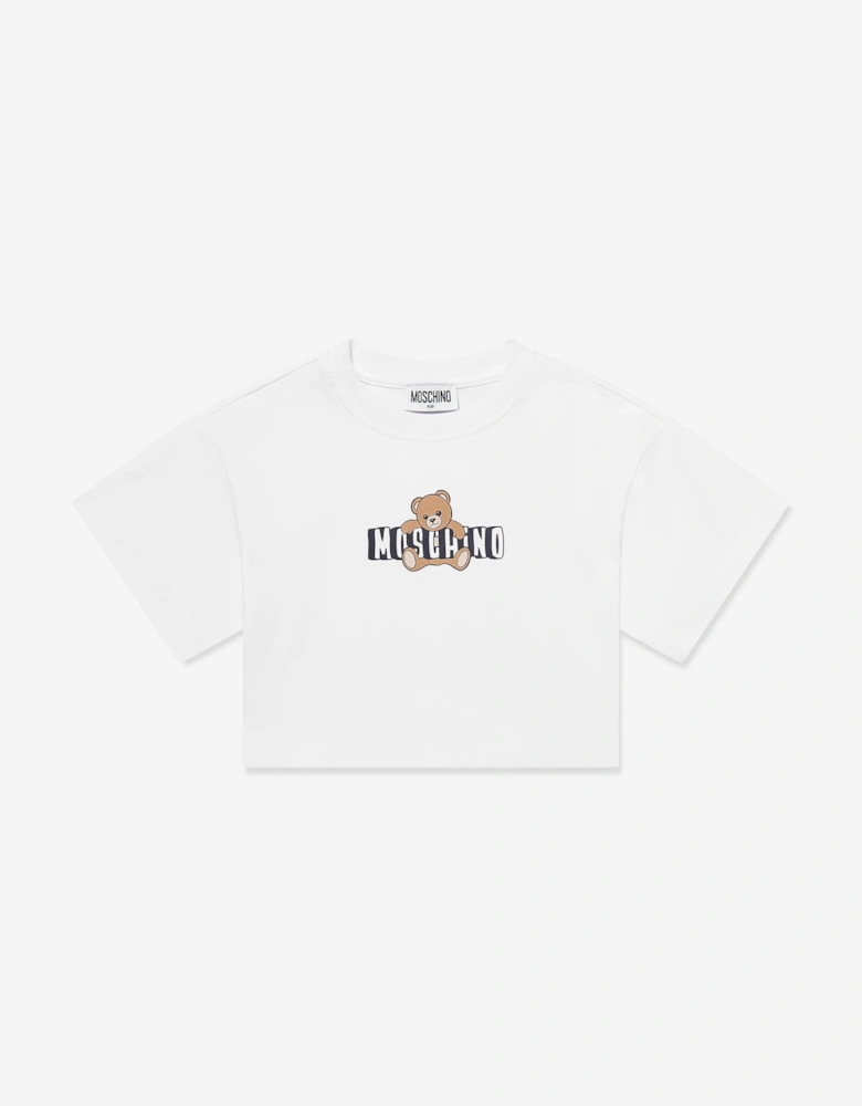 Girls Teddy Bear Logo Short Set in White