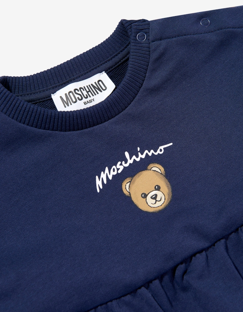 Baby Girls Bear Pocket Dress in Navy