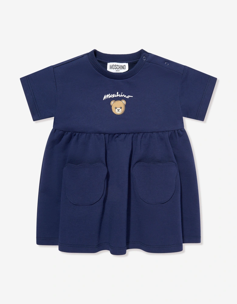 Baby Girls Bear Pocket Dress in Navy