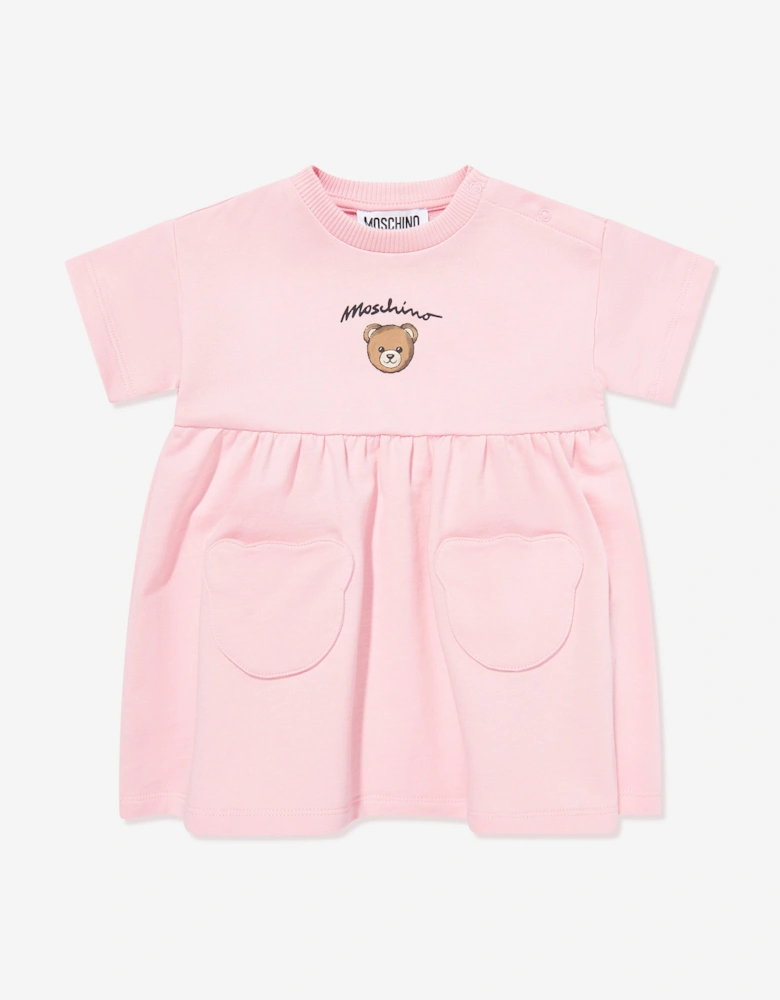 Baby Girls Bear Pocket Dress in Pink