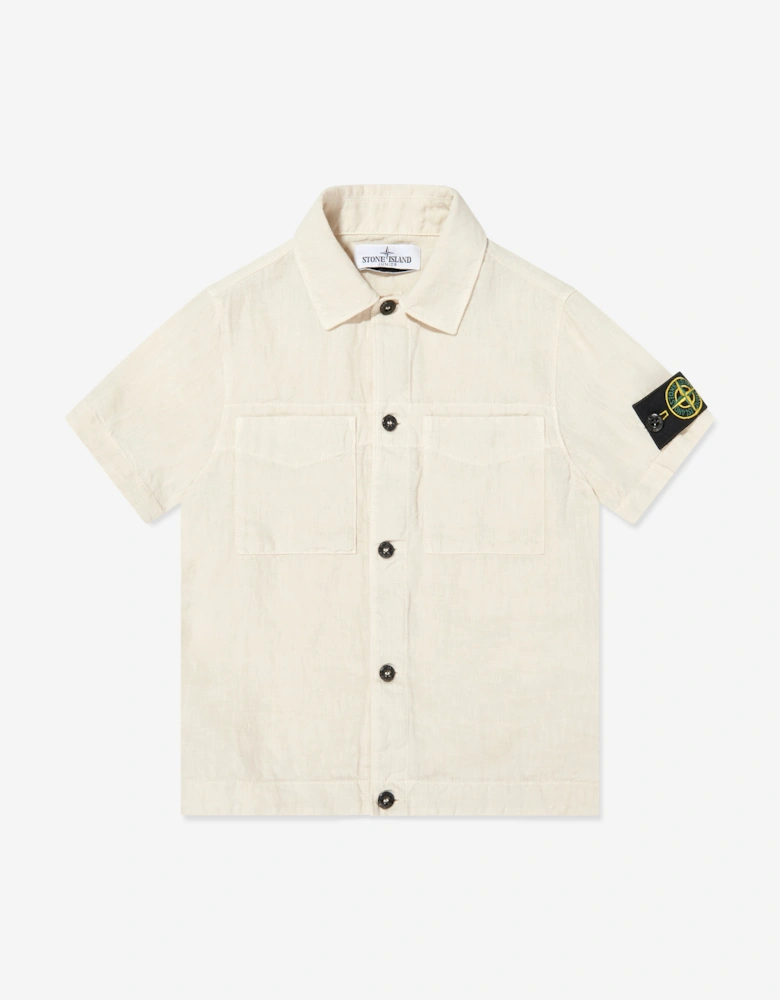 Boys Linen Pocket Shirt in Ivory