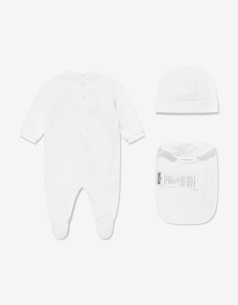 Baby Teddy Bear Logo Babygrow Set in White
