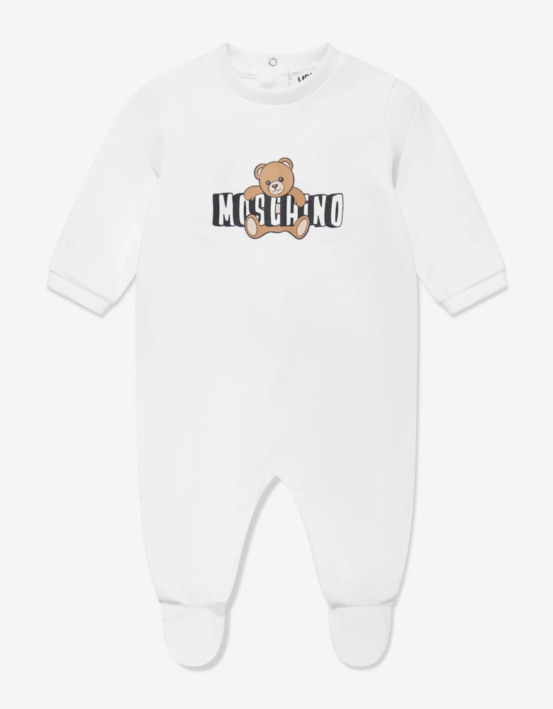 Baby Teddy Bear Logo Babygrow Set in White