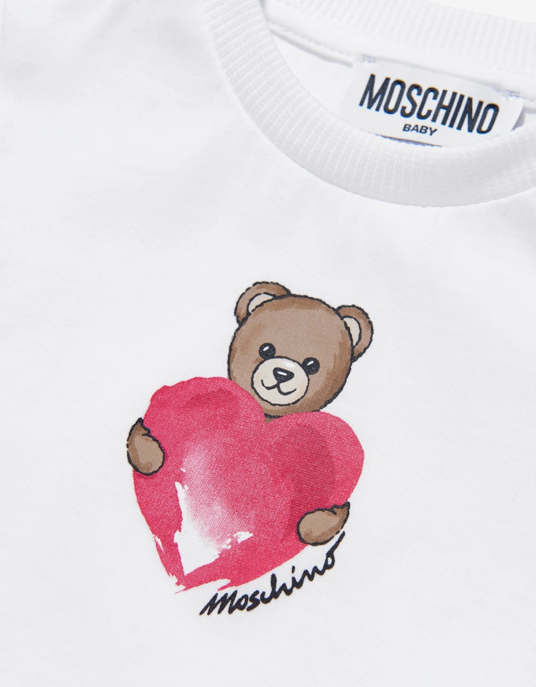 Baby Girls Teddy Heart Dress in White