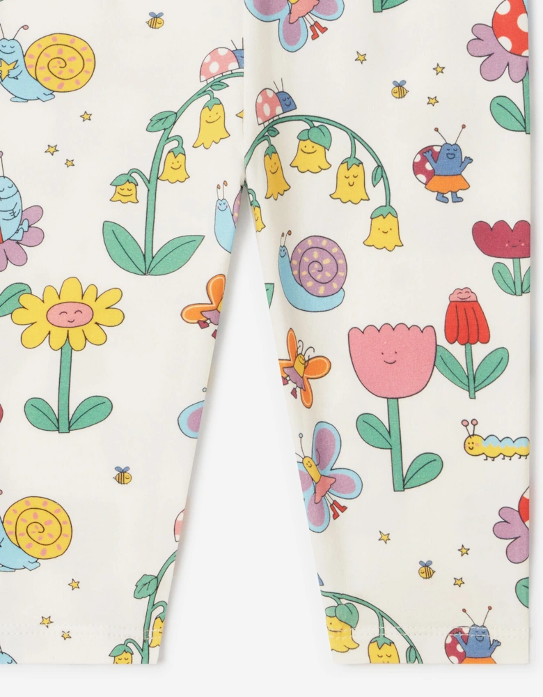 Baby Girls Flowers and Bug Leggings in Ivory