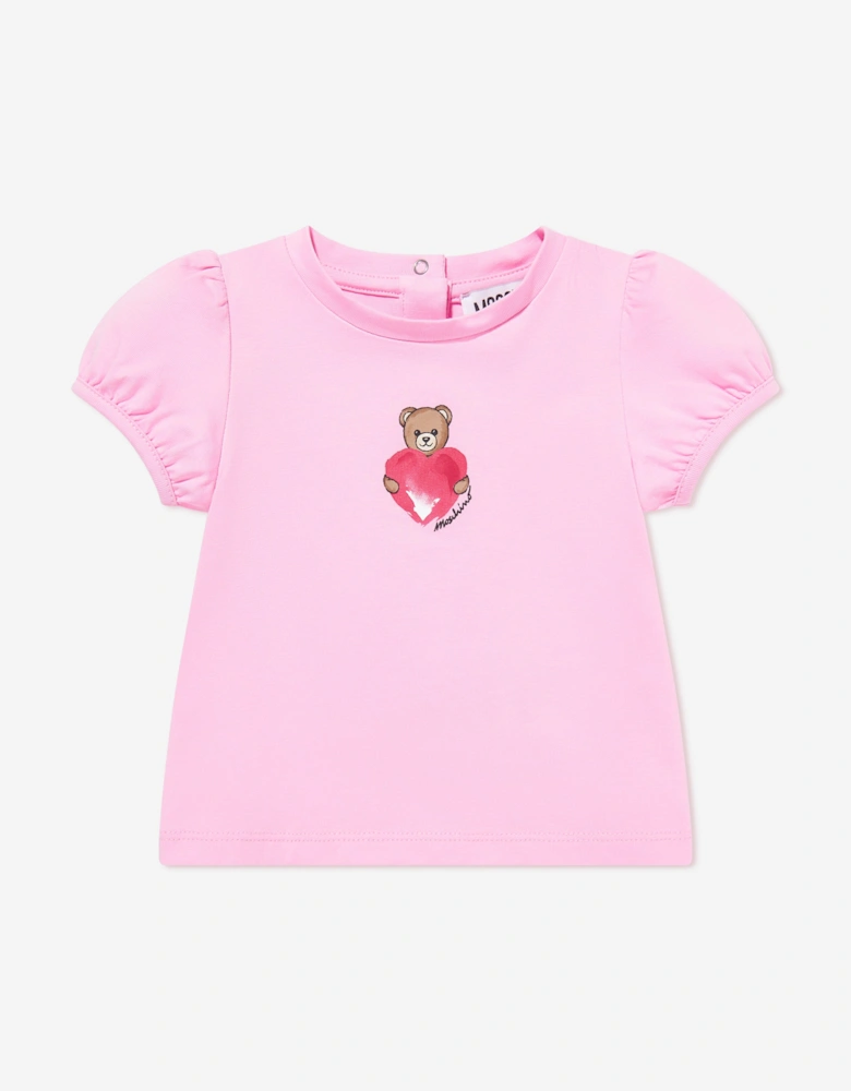 Baby Girls Teddy Heart T-Shirt in Pink