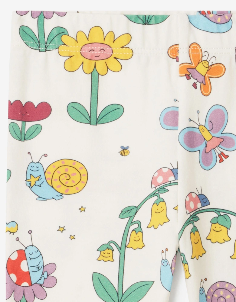Baby Girls Flowers and Bug Leggings in Ivory