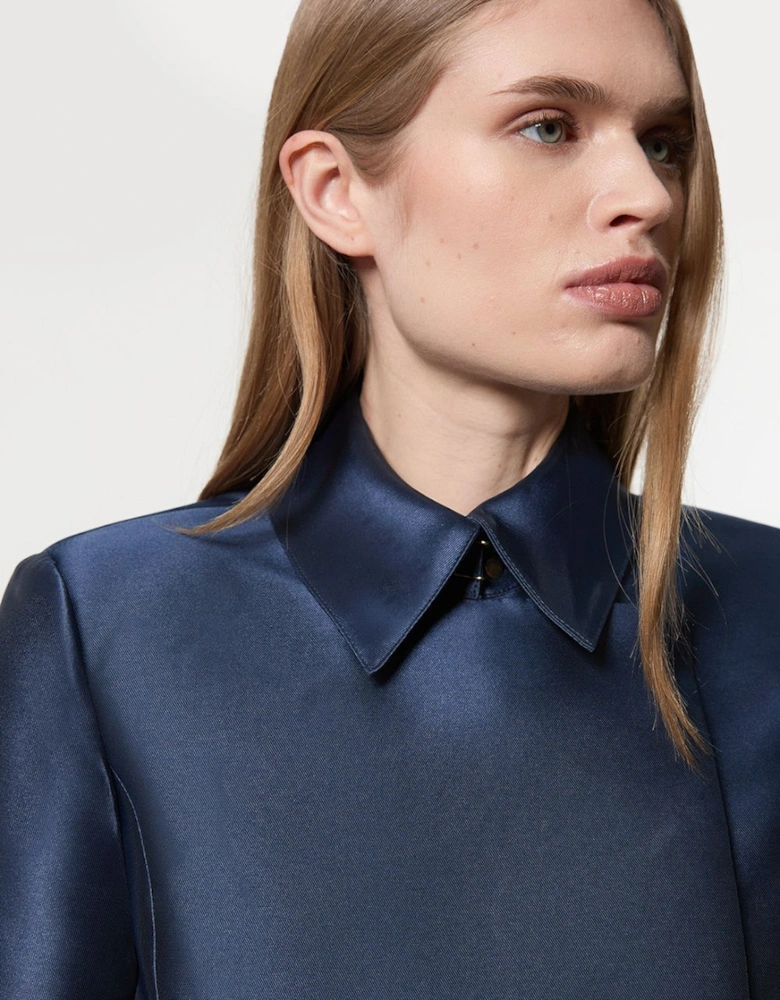 Collared Twill Cropped Woven  Jacket