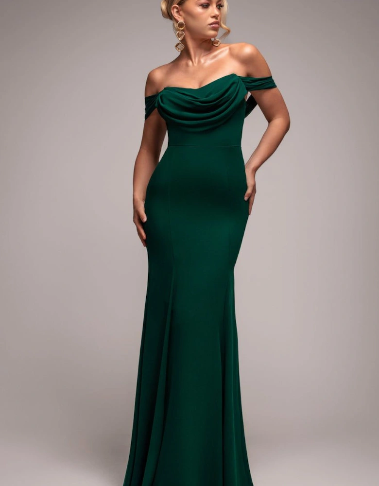 Chiffon Bardot Cowl Neck Maxi Dress