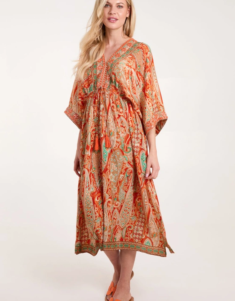 Embellished Kimono Dress Midi