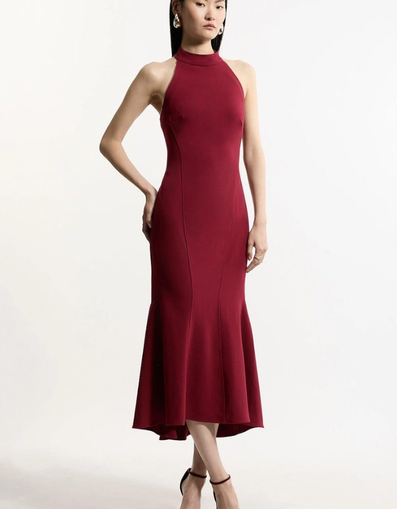 Compact Stretch Essential Tailored High Neck Dip Hem Midi Dress