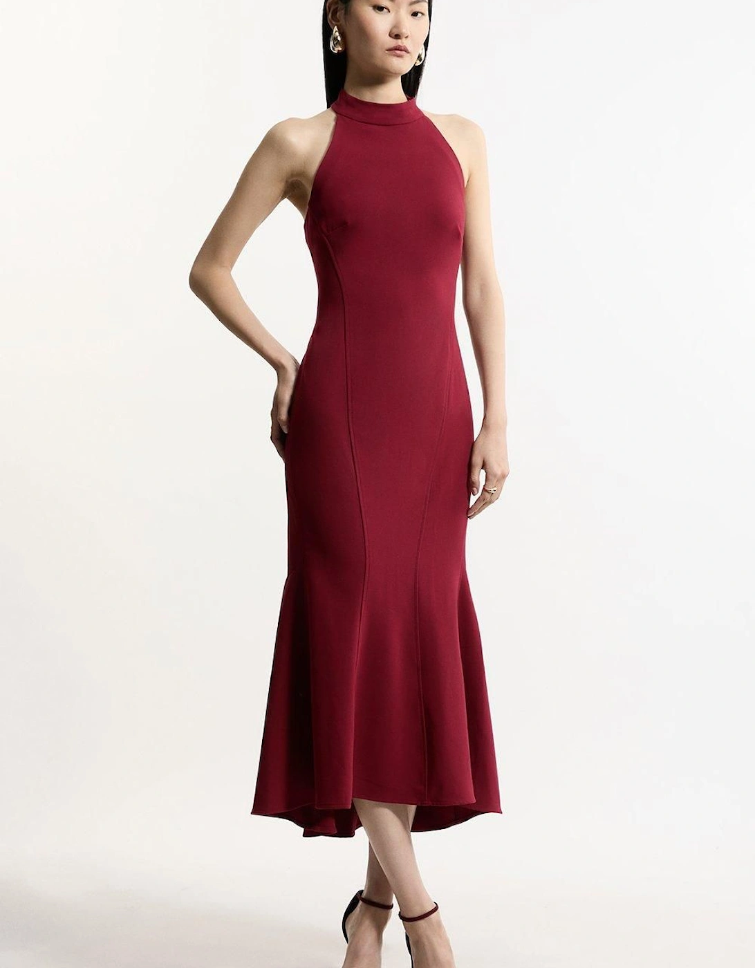 Compact Stretch Essential Tailored High Neck Dip Hem Midi Dress, 2 of 1