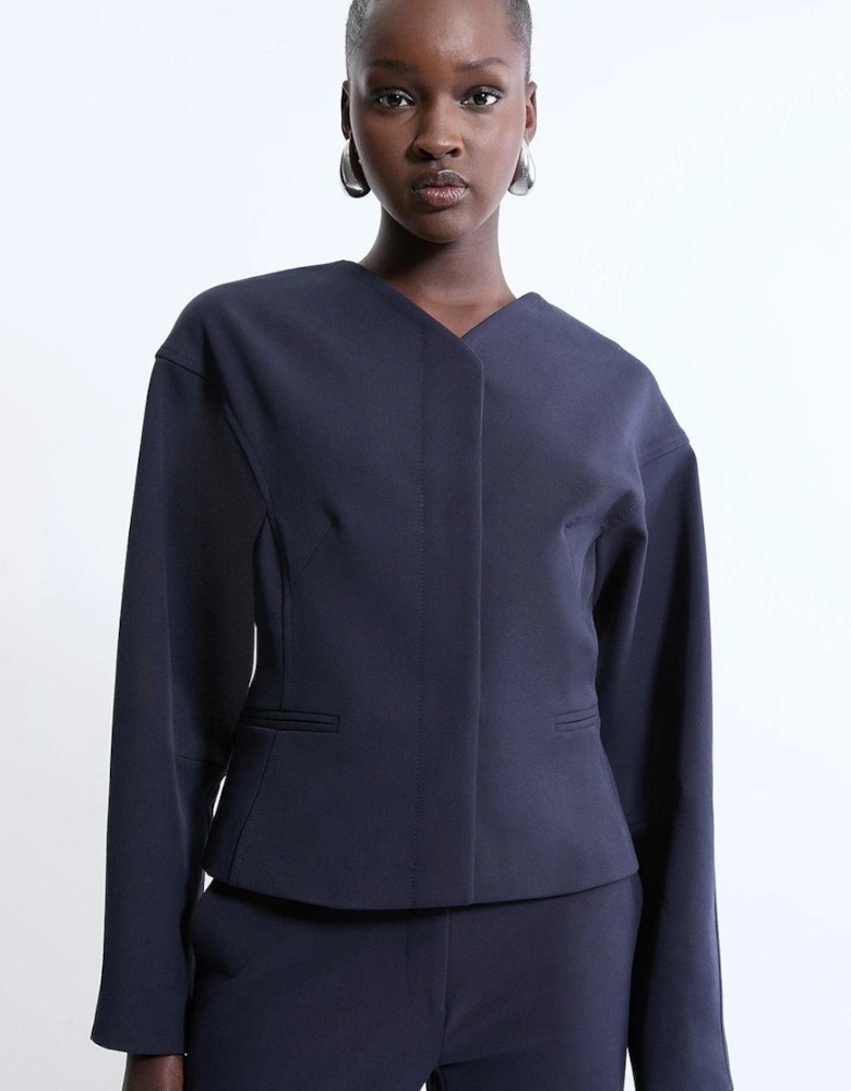 Tailored Collarless Seam Detail Jacket