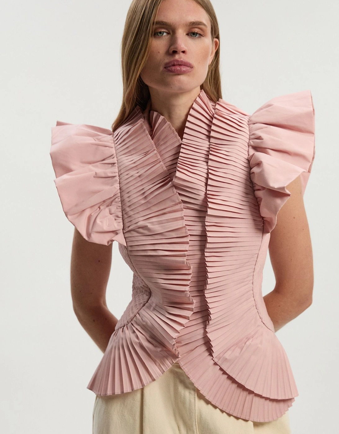 Pleated Ruffle Sleeve Woven Top, 2 of 1