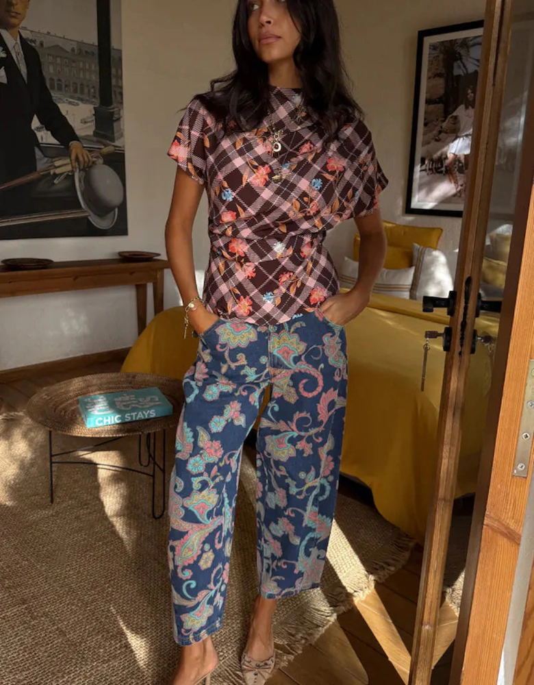 Denim Paisley barrel leg jeans