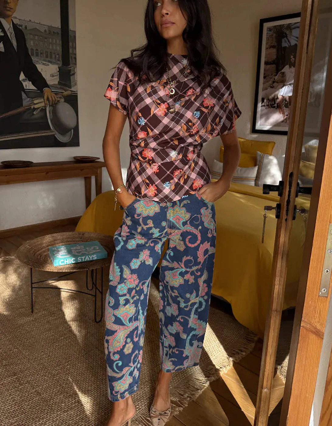 Denim Paisley barrel leg jeans