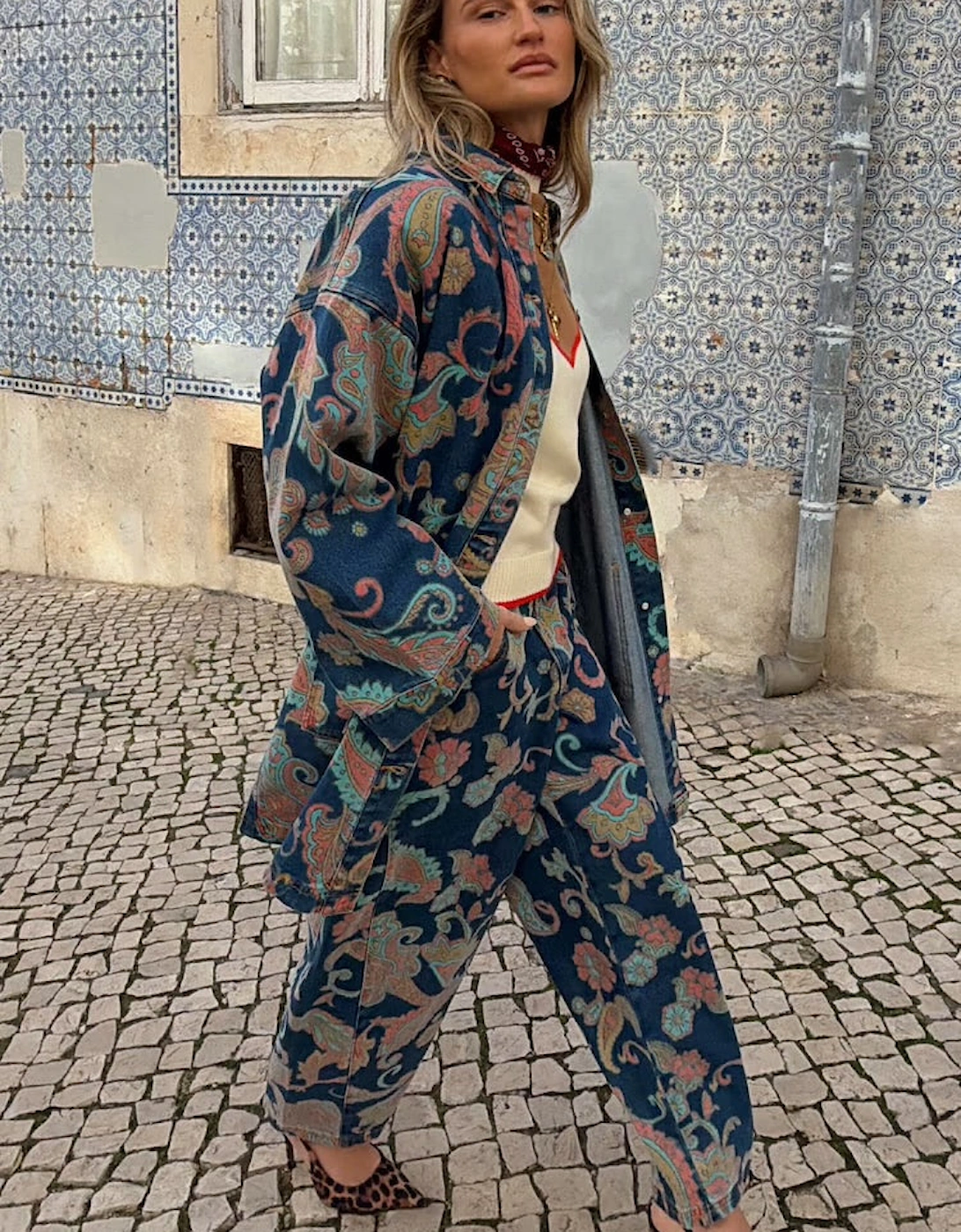 Denim Paisley barrel leg jeans