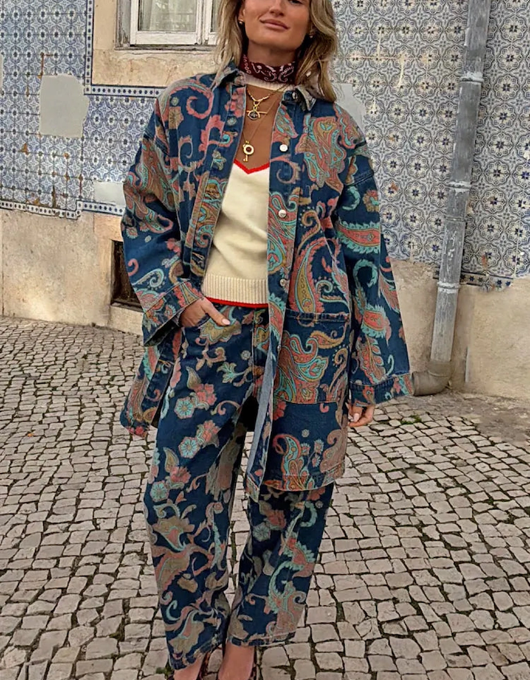 Denim Paisley barrel leg jeans