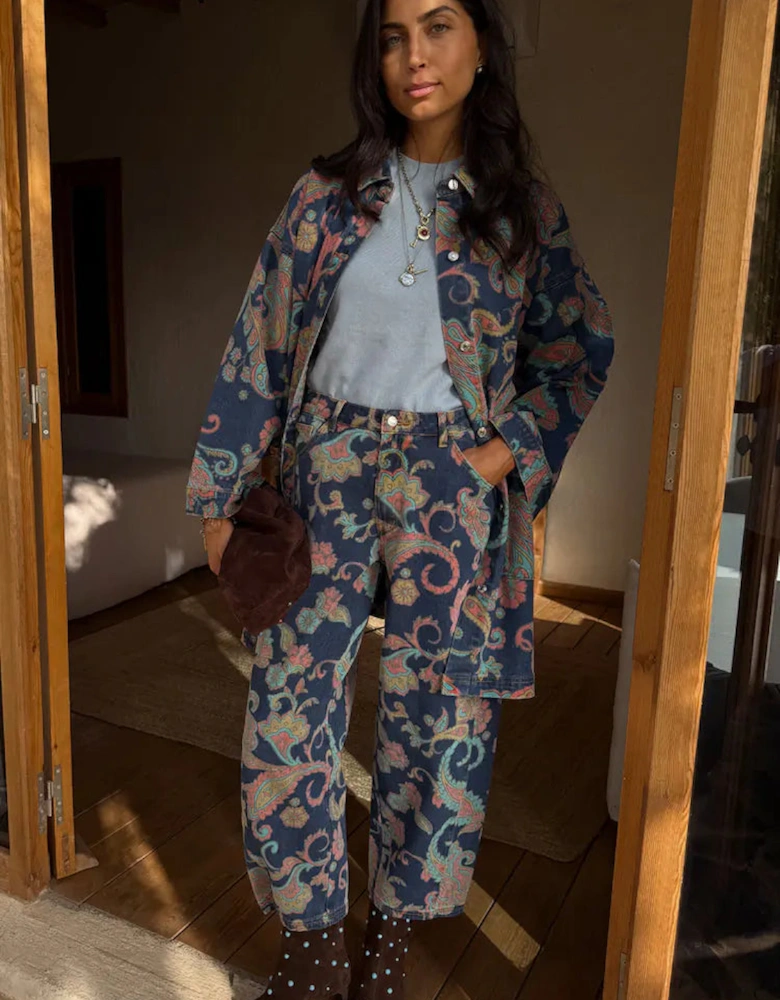Denim Paisley barrel leg jeans