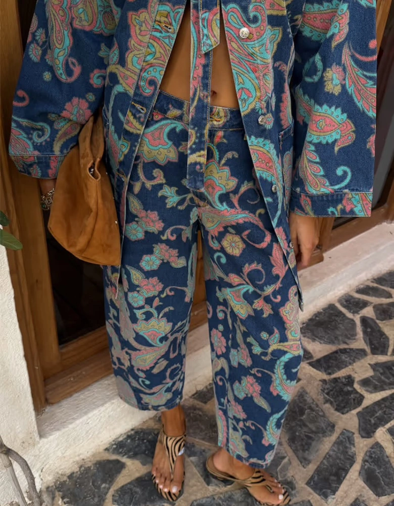Denim Paisley barrel leg jeans
