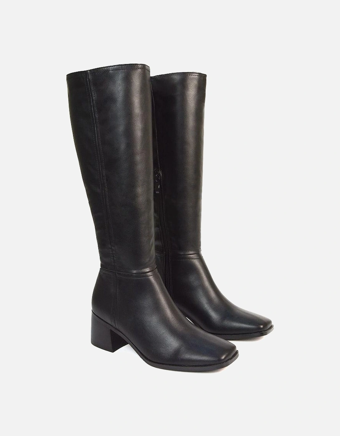 Womens/Ladies Ruby Square Toe Side Zip Low Heel Knee-High Boots