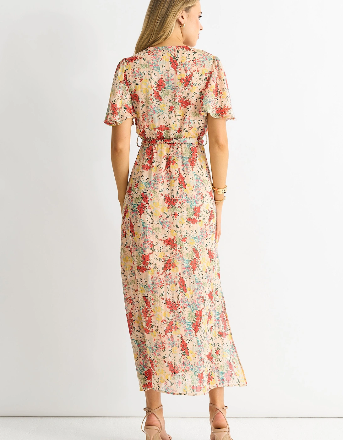 Multi Floral Jacquard Chiffon Midi Dress