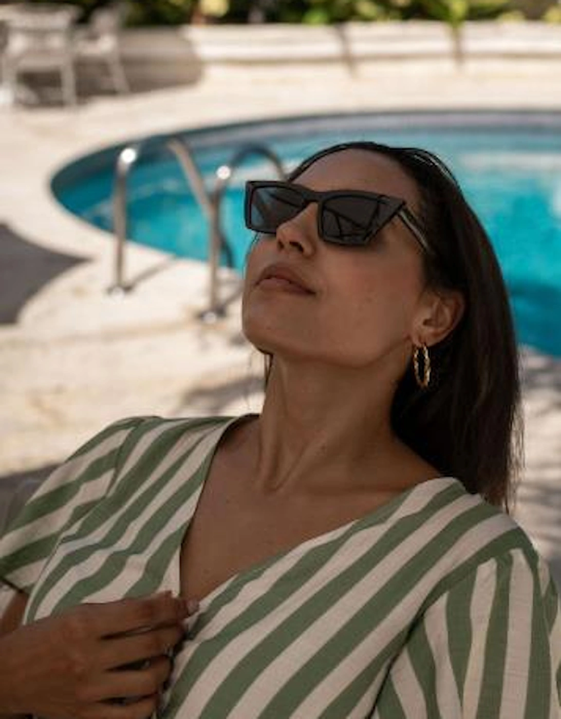 Sage Green Stripe Wrap Belted Viscose Midi Dress