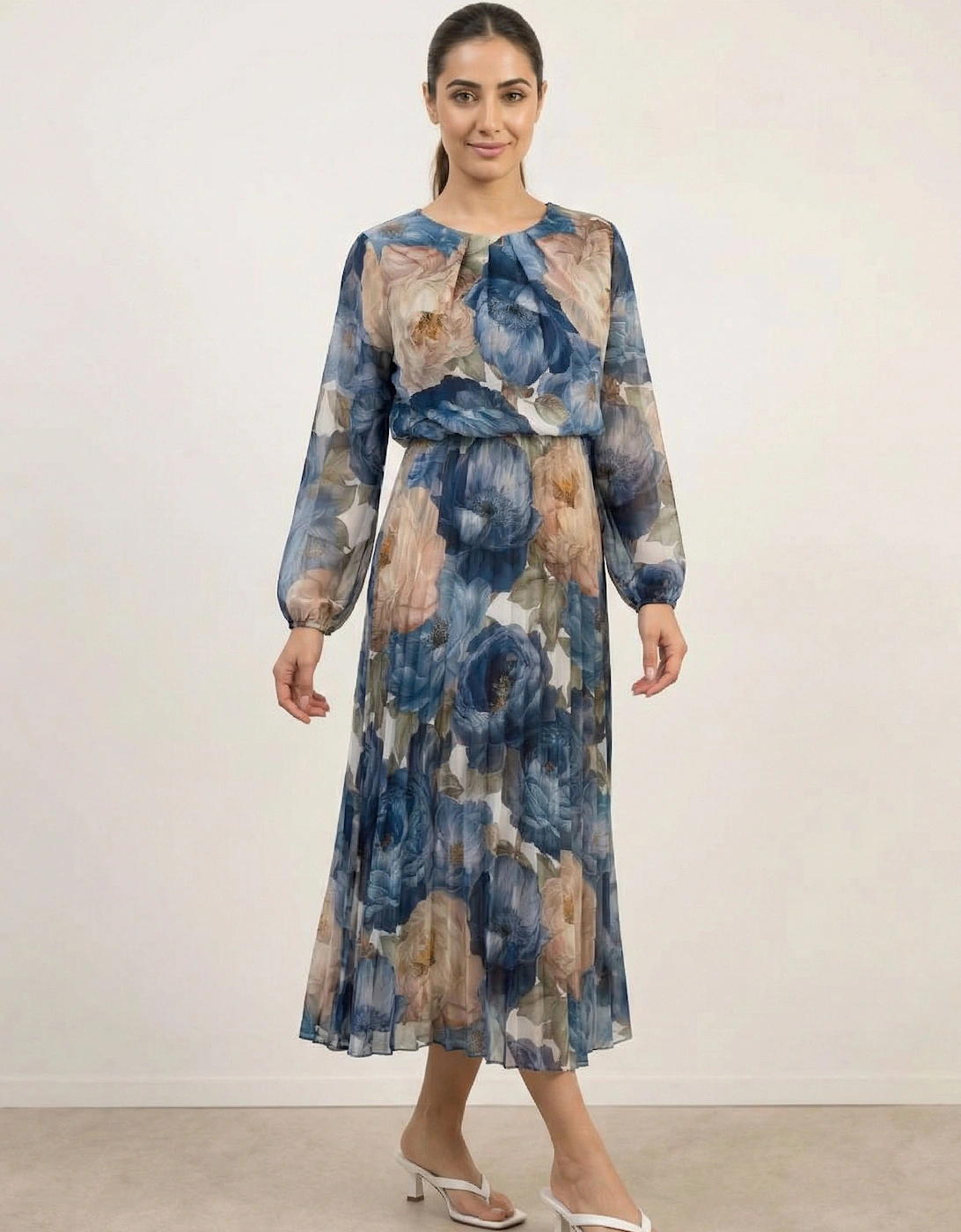 Blue Pleated Floral Dress, 2 of 1