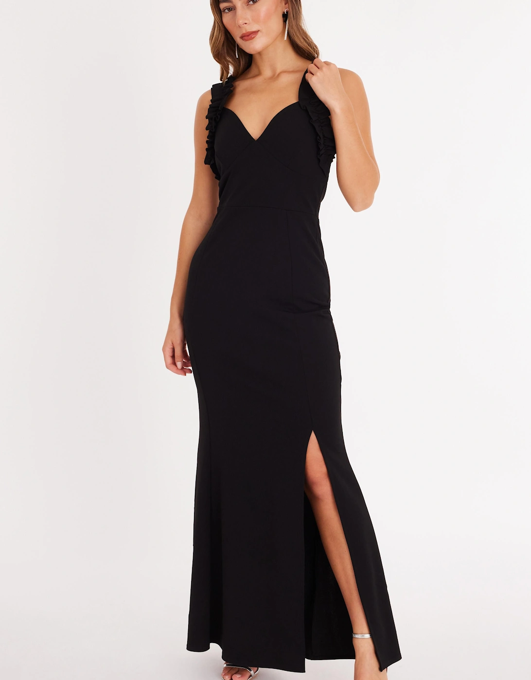 Black Frill Strap Maxi Dress, 2 of 1