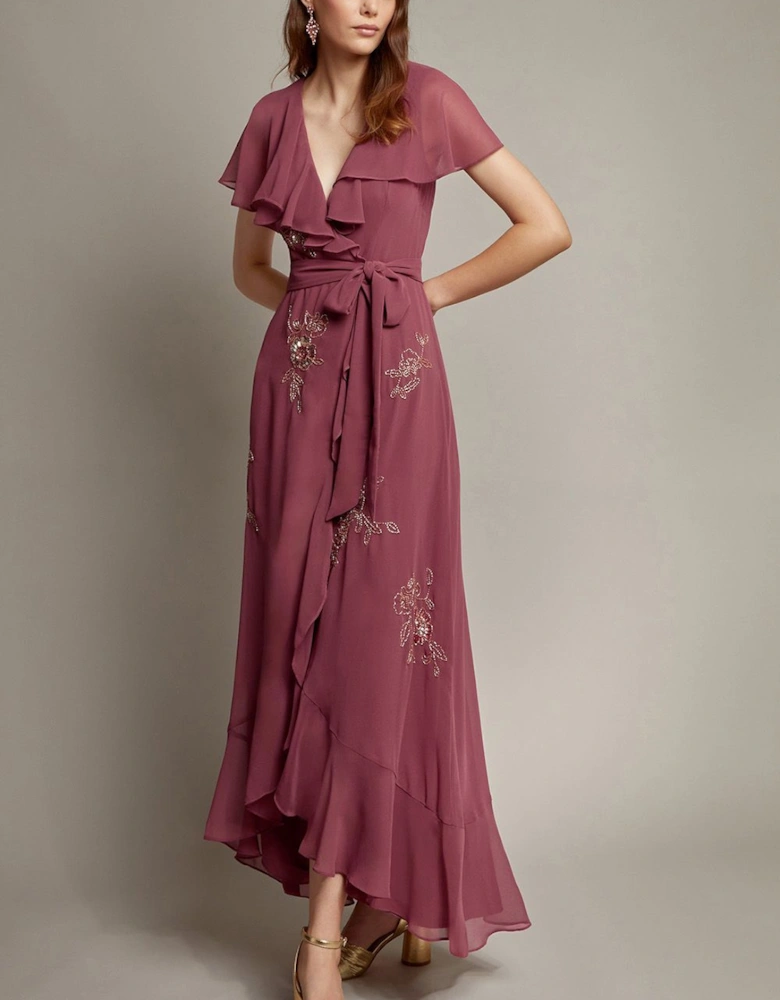 Ausha Floral Embellished Maxi Wrap Dress Green