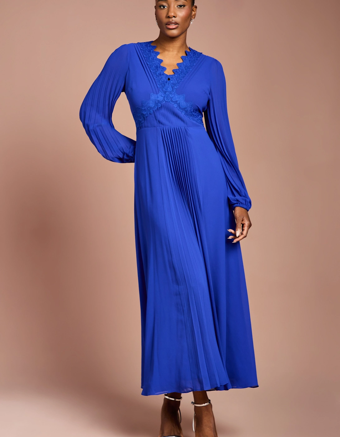 Pleat Detail Lace Trim Maxi Dress, 2 of 1