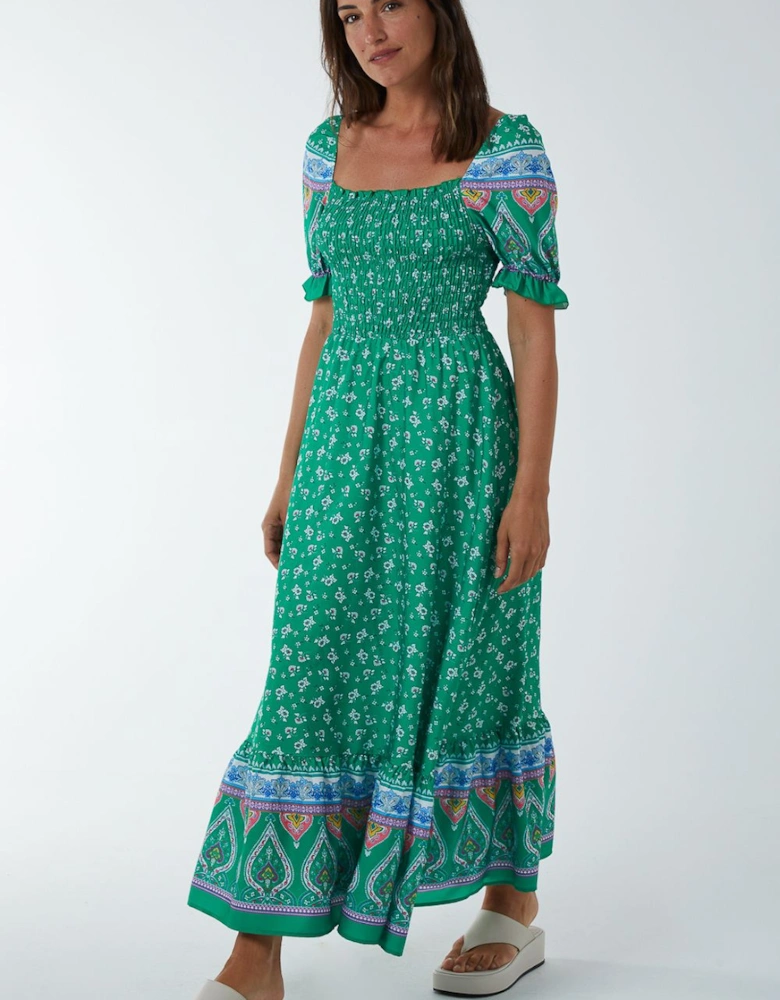 Milkmaid Shirred Floral Maxi Dress